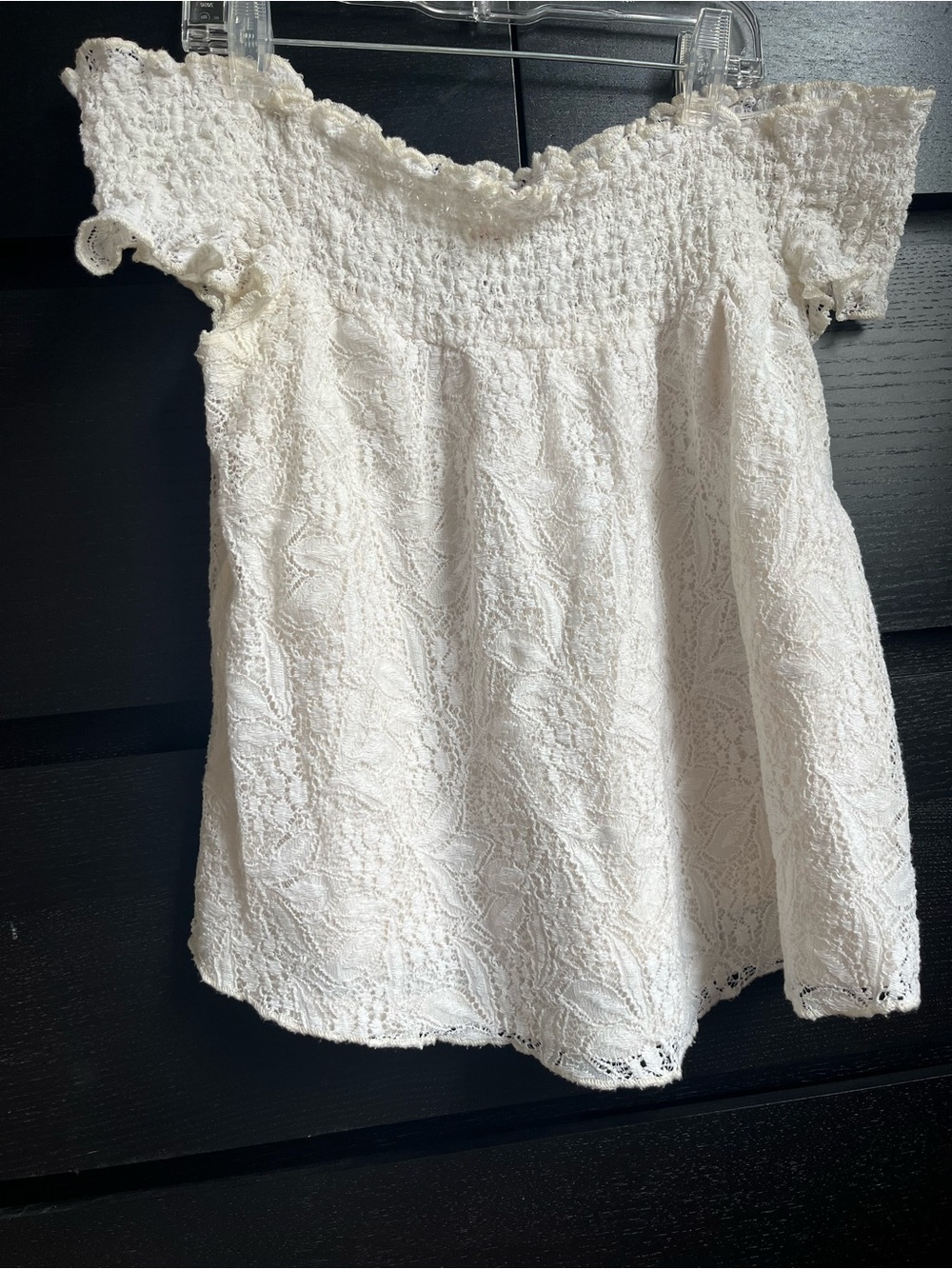 Cottagecore Romantic Soft Girl Cream Smocked Lace Off‑Shoulder Mossimo Top Small